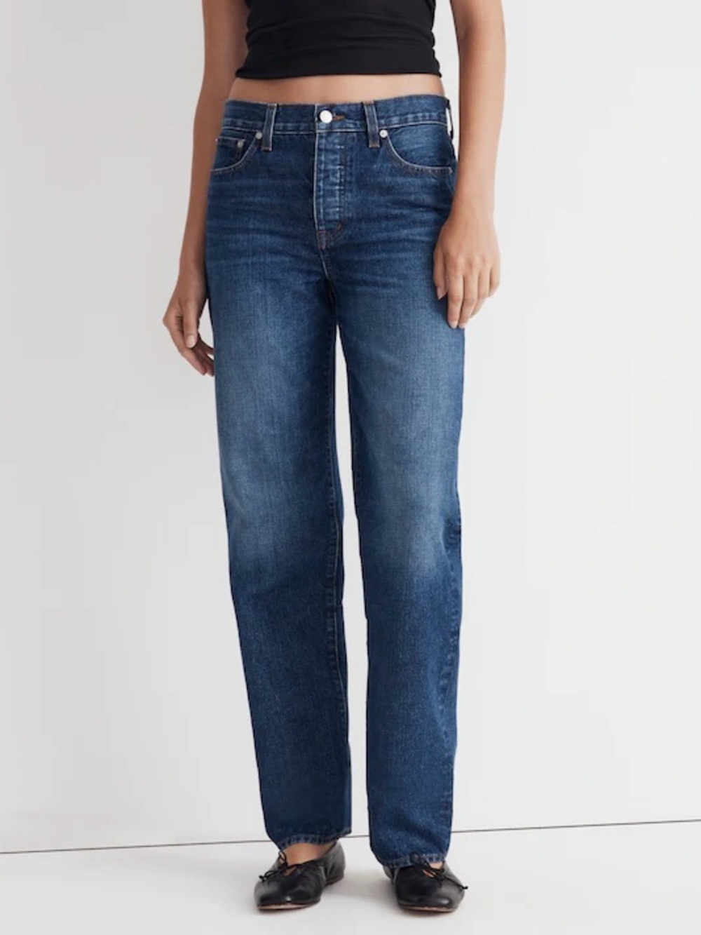 Madewell Low-Slung Baggy Jeans Wide Leg Straight Full-Length Medium Wash Denim